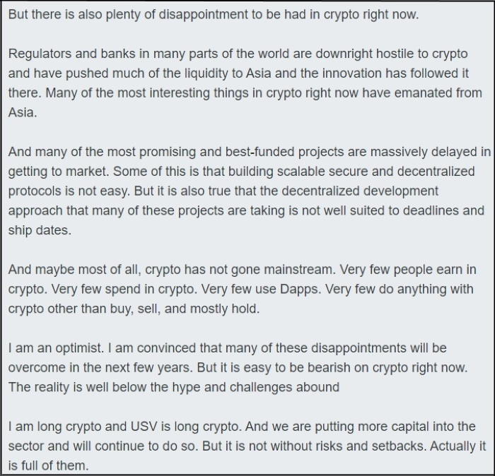 fred wilson blog bitcoin crypto outlook