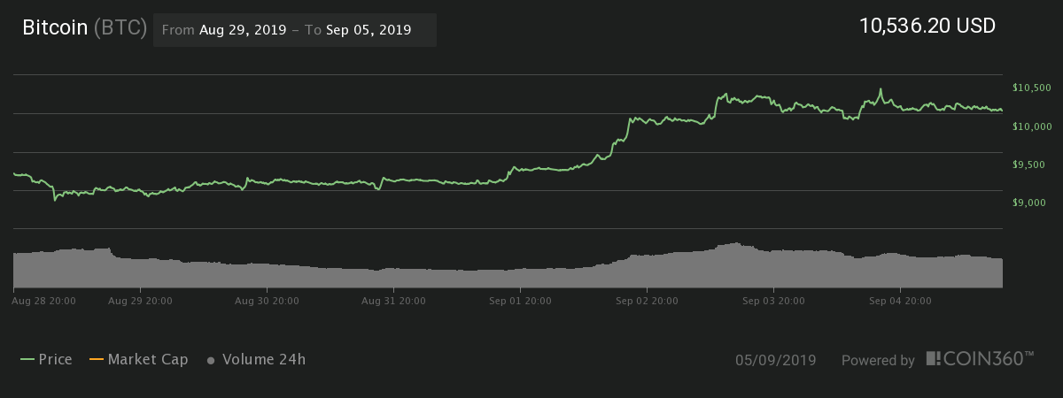 Bitcoin 7-day price chart | Source: Coin360