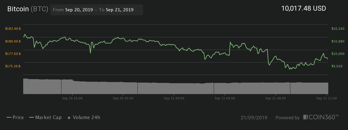 Bitcoin 24-hour price chart. Source: Coin360