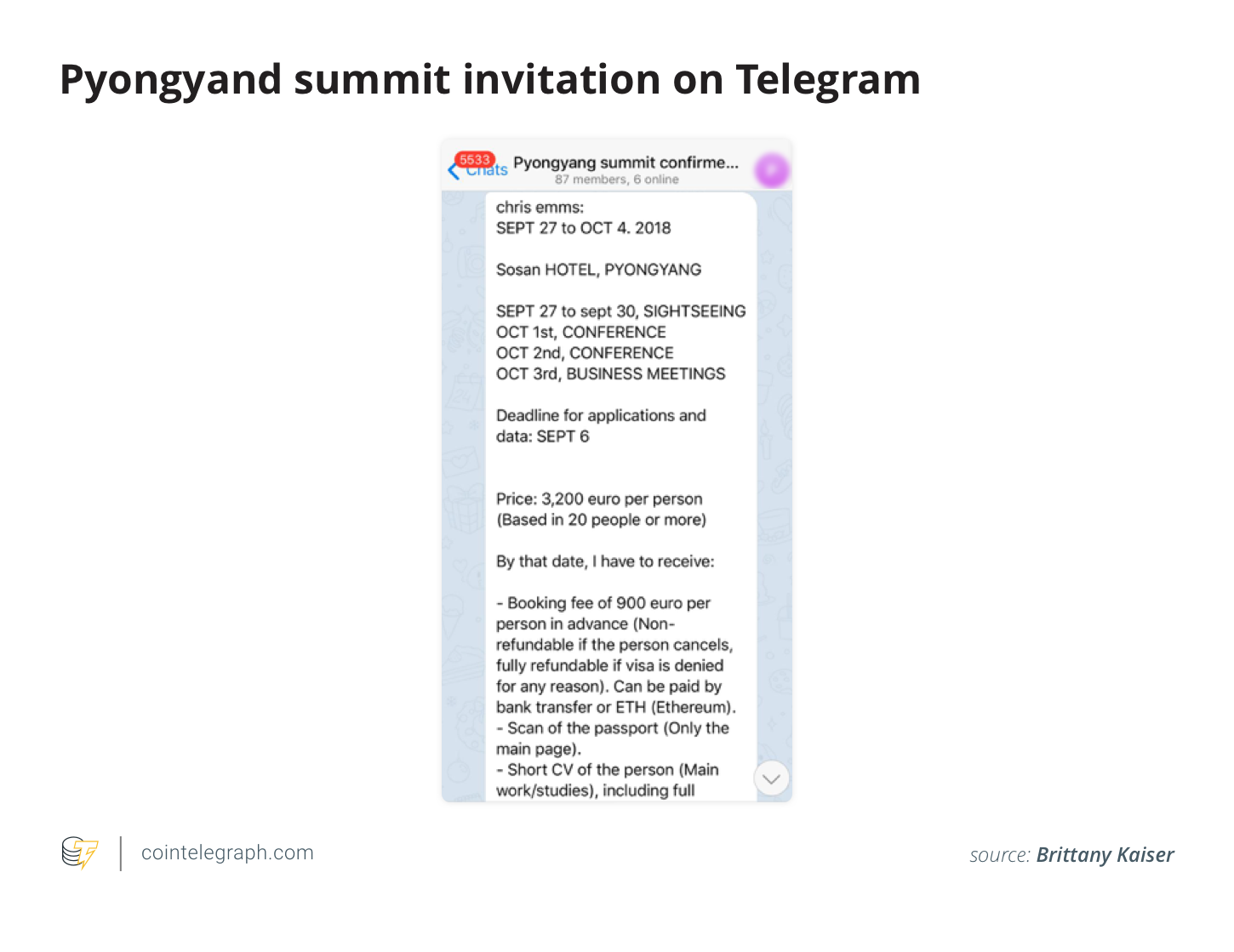 Pyongyand summit invitation on Telegram