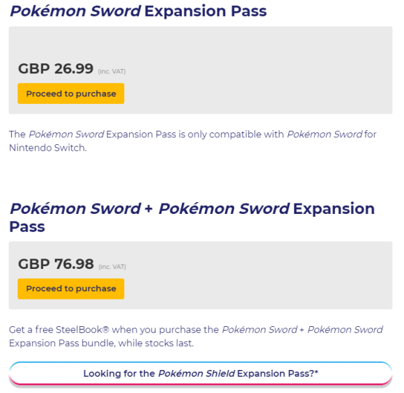 Nintendo - Pokemon Sword Expansion Store Page