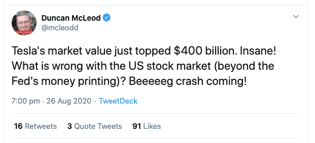 Tesla stock crash tweet