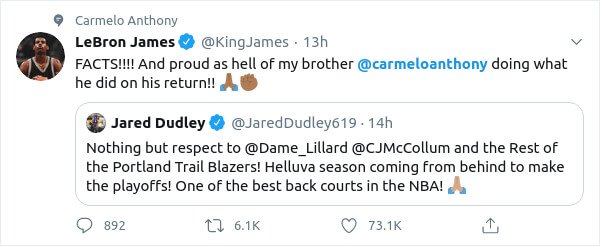 Carmelo Anthony LeBron James Jared Dudley NBA Portland Trail Blazers
