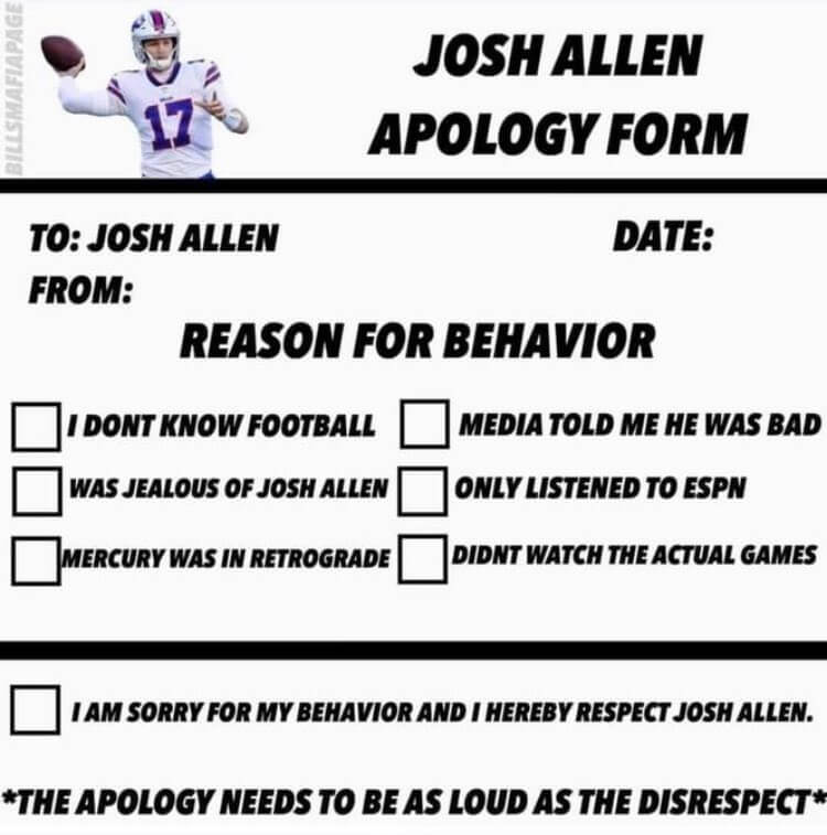 Josh Allen apology form