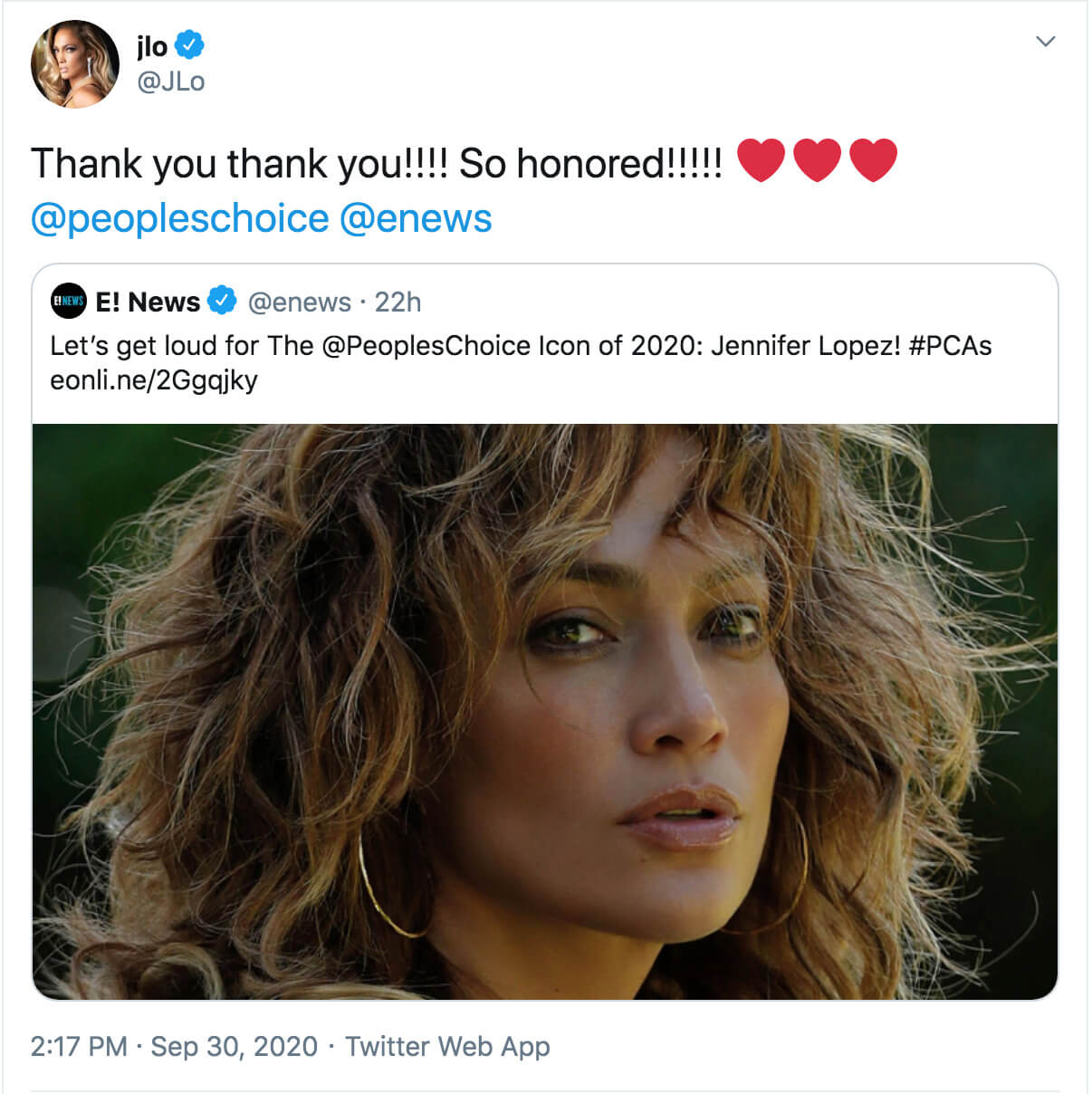 Jennifer Lopez tweet 1.