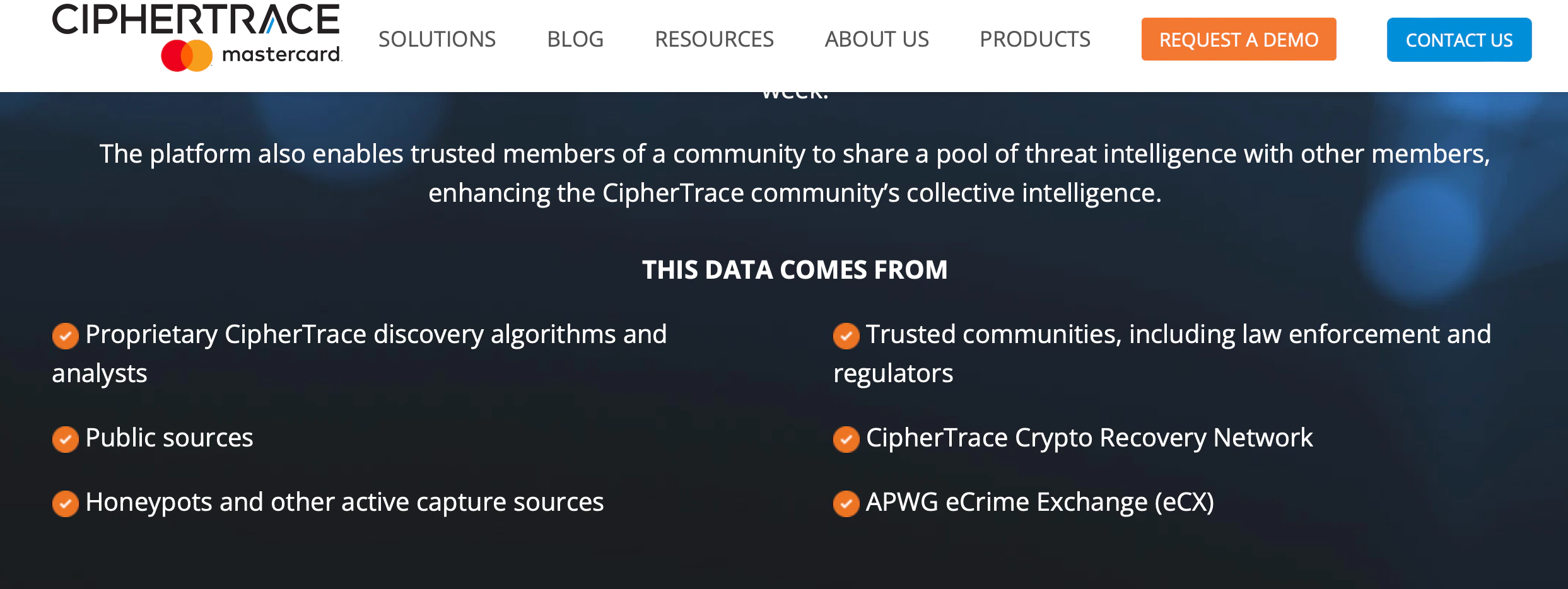 Screengrab of CipherTrace website, 1/27/21