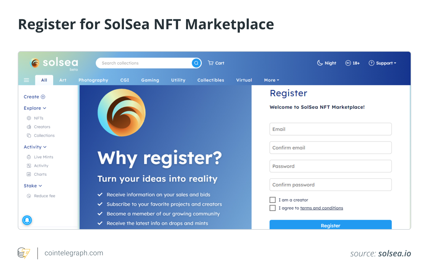 Register for SolSea NFT Marketplace