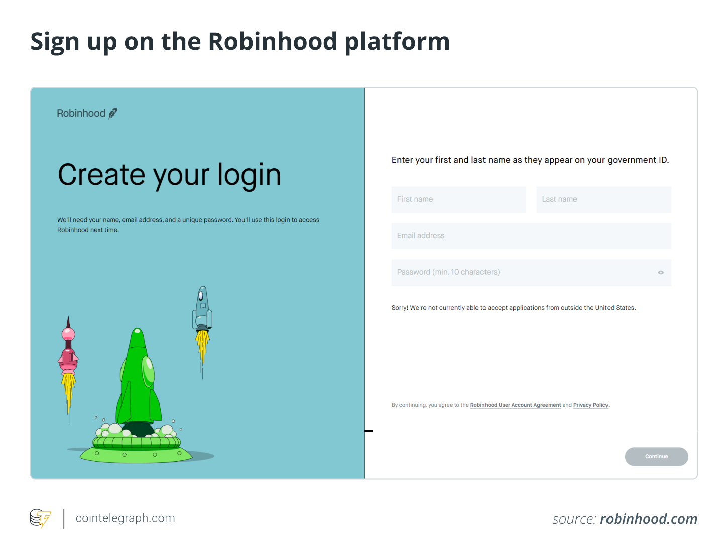 Sign up on the Robinhood platform