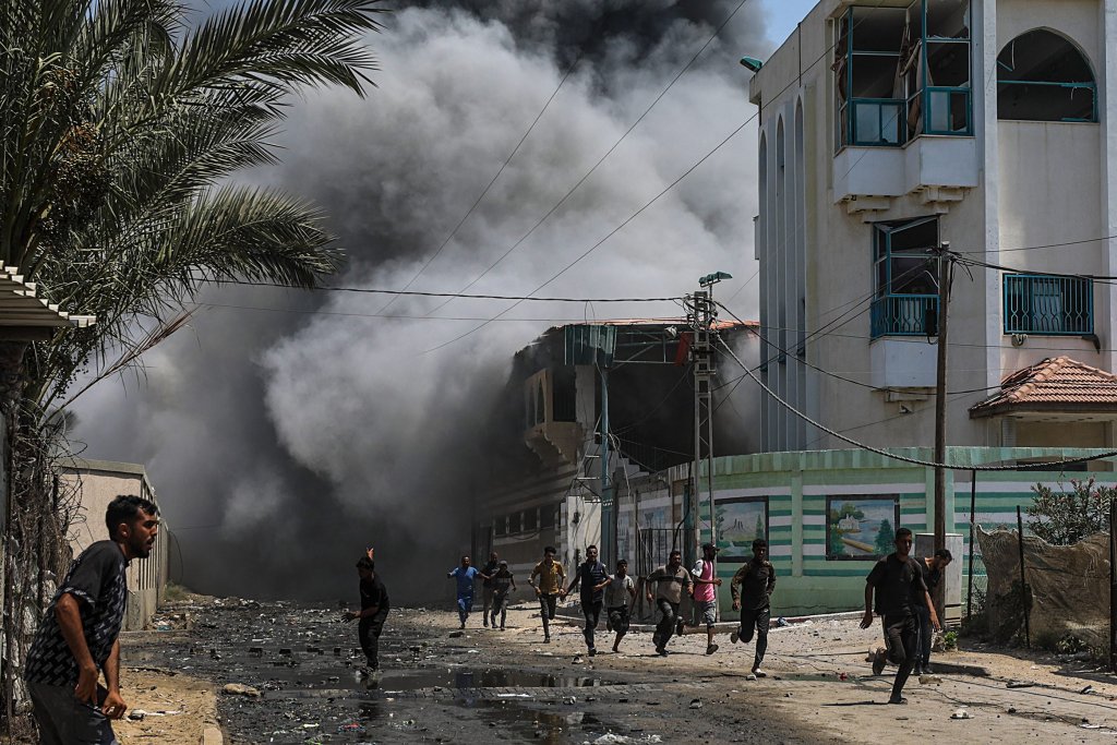 An airstrike on a school in Deir Al Balah, Gaza, on July 27.