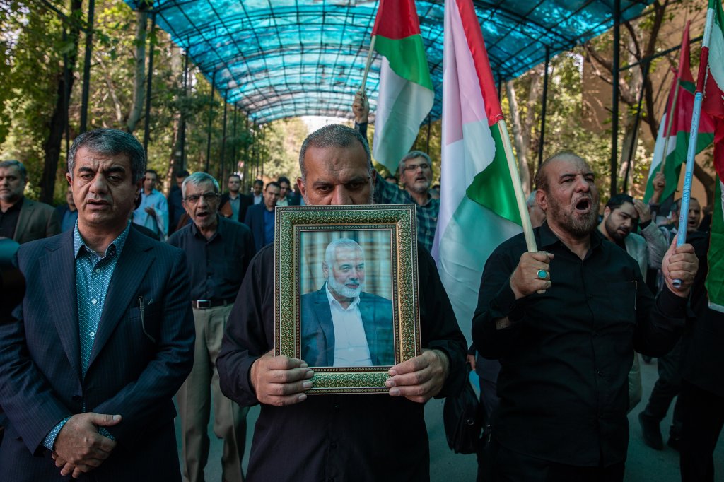 Mourning Hamas chief Ismail Haniyeh in Tehran on July 31.