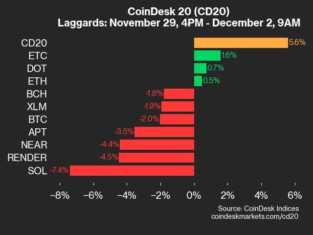 9am CoinDesk 20 Update for 2024-12-02: leaders chart