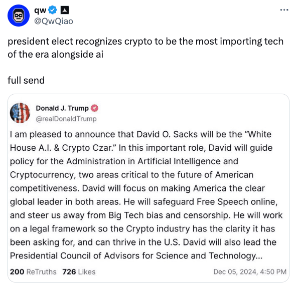 President-elect names AI & Crypto Czar