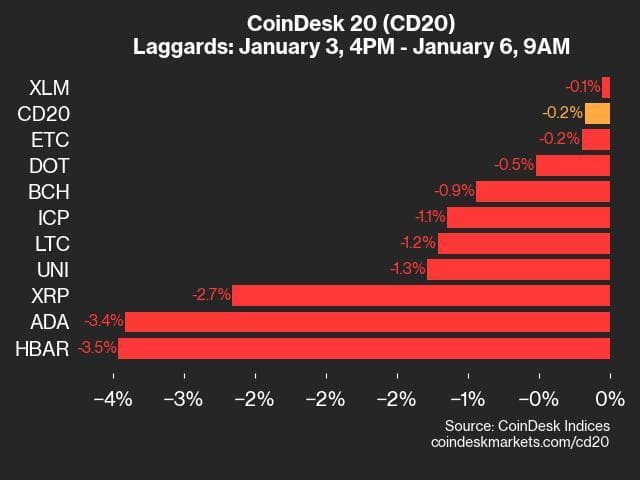 9am CoinDesk 20 Update for 2025-01-06: laggards chart