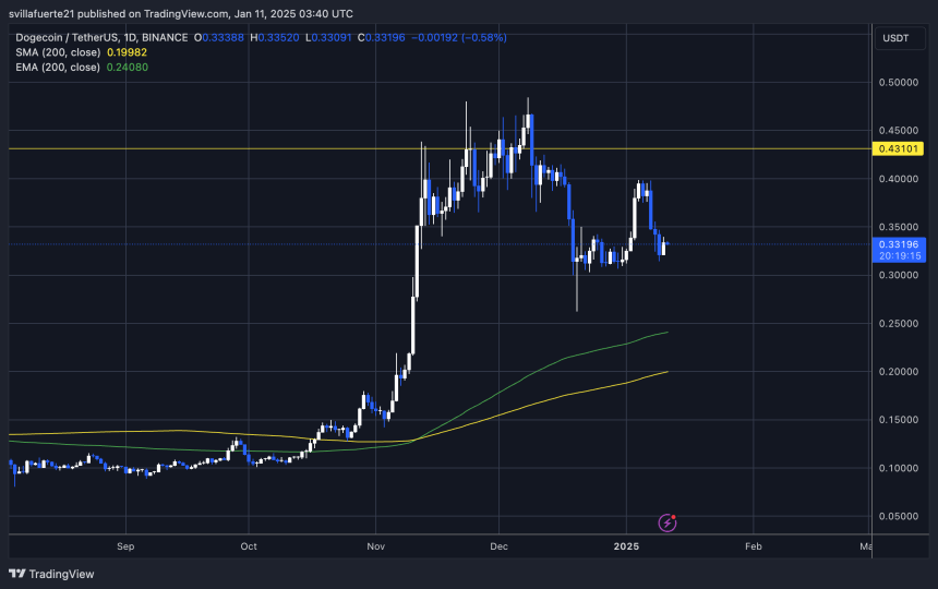 DOGE Testing Crucial Demand | Source: DOGEUSDT chart on TradingView