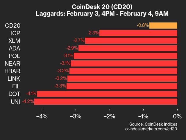 9am CoinDesk 20 Update for 2025-02-04: laggards chart