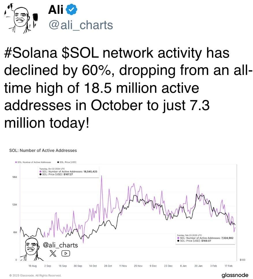 Solana activity declined