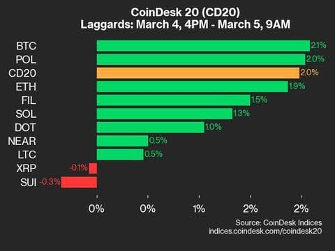 9am CoinDesk 20 Update for 2025-03-05: laggards chart