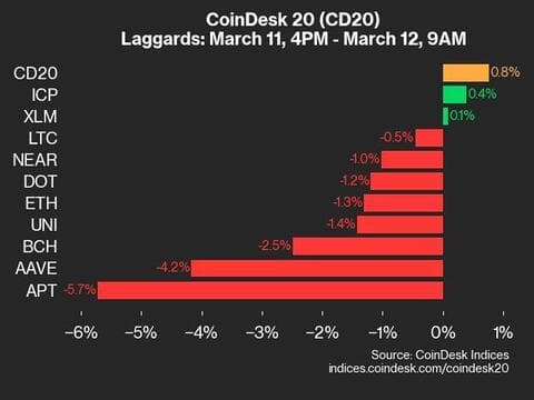 9am CoinDesk 20 Update for 2025-03-12: laggards chart