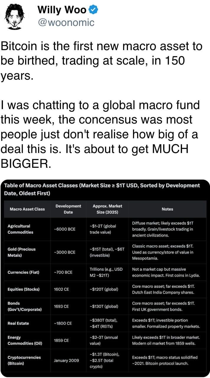 Bitcoin is the first new macro asset to be birthed, trading at scale, in 150 years.