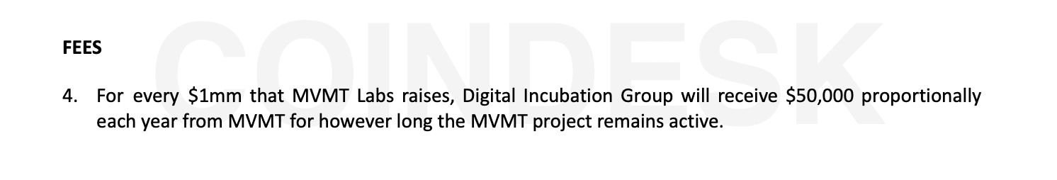 Excerpt from agreement between Movement Labs and Digital Incubation Group (Obtained by CoinDesk).