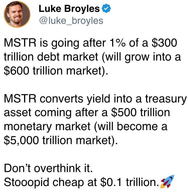MSTR is going after 1% of a $300 trillion debt market (will grow into a $600 trillion market).