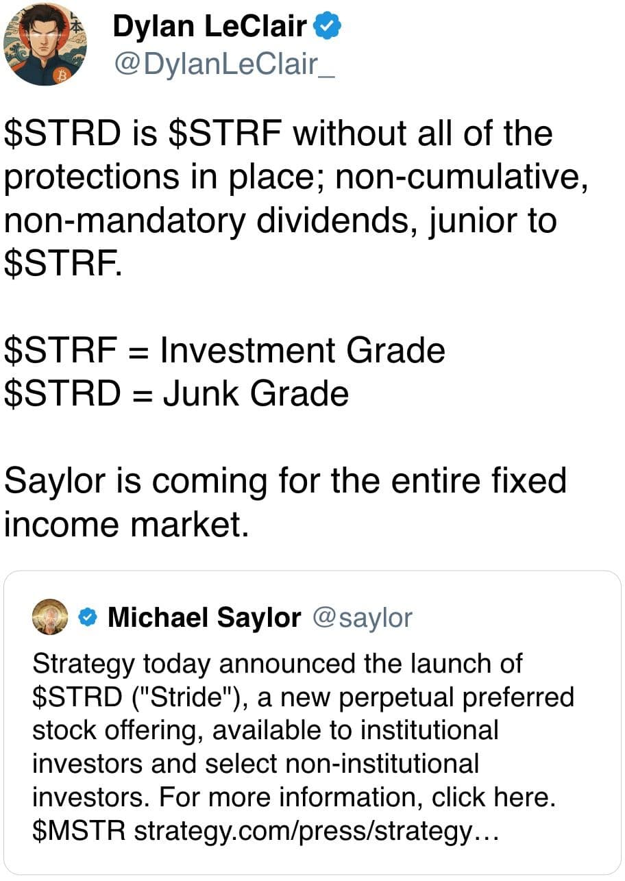 $STRD is $STRF without all of the protections in place; non-cumulative, non-mandatory dividends, junior to $STRF. 