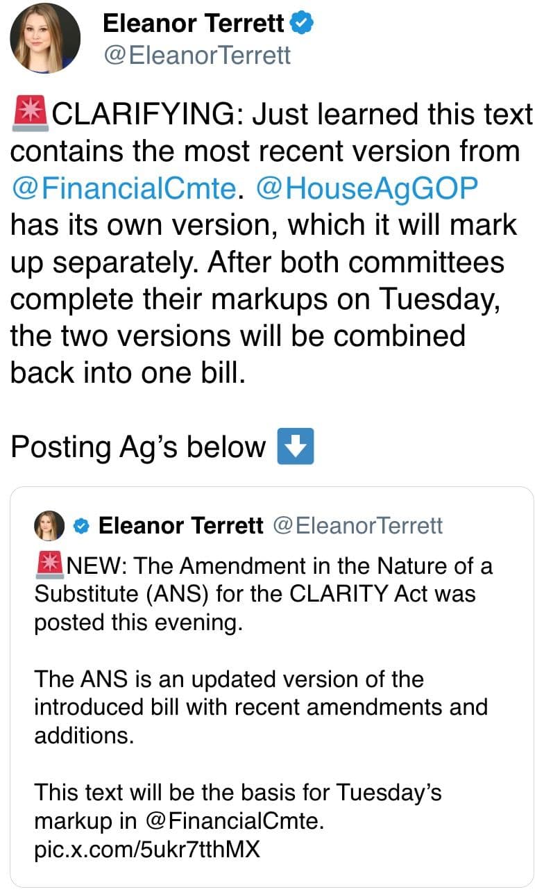 After both committees complete their markups on Tuesday, the two versions will be combined back into one bill.