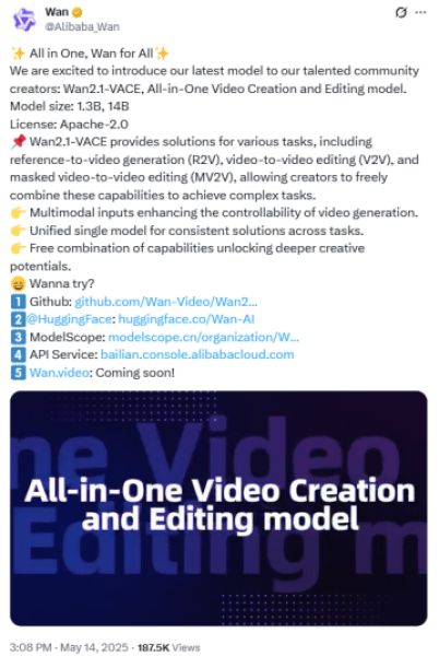 Alibaba Wan2.1-VACE upgrade. 