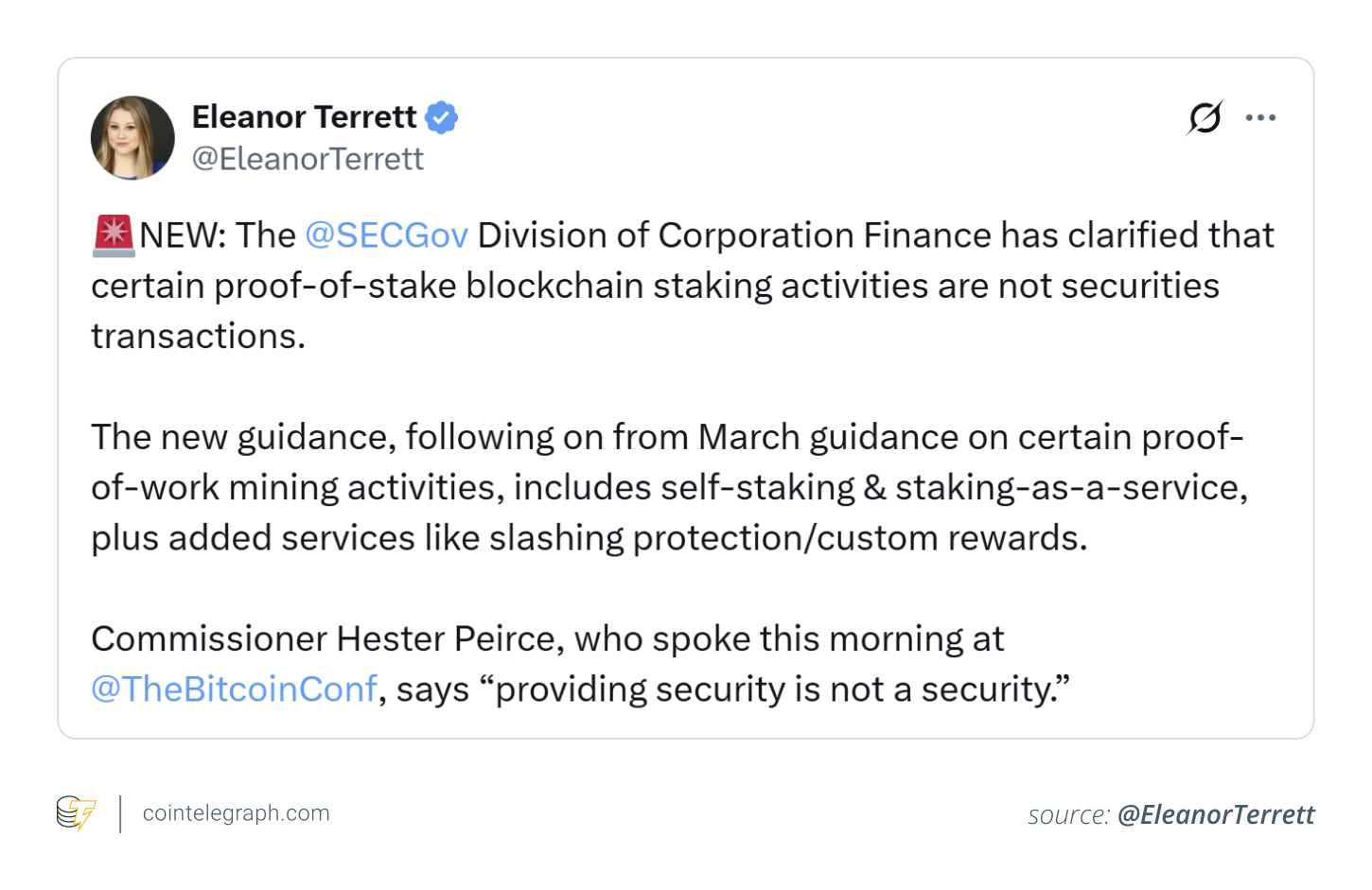 SEC guideline on crypto staking