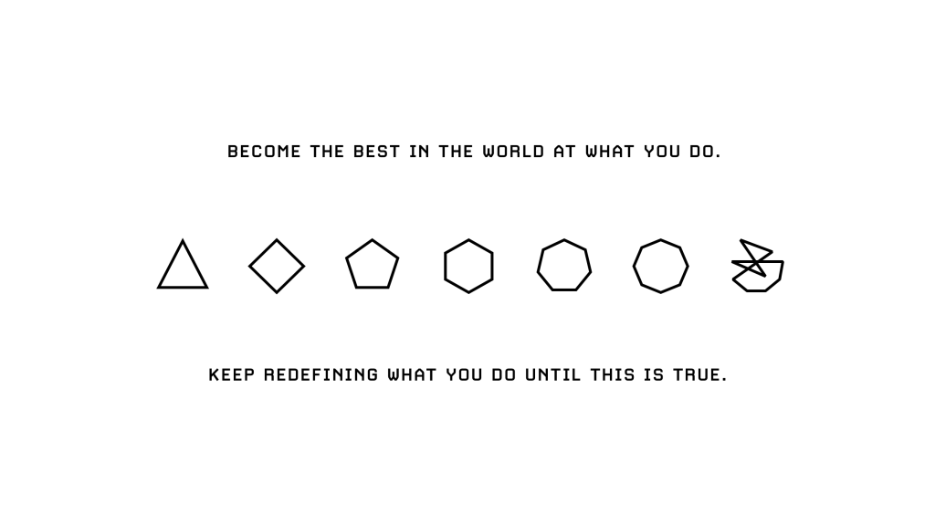 Become the best in the world at what you do. Keep redefining what you do until this is true - Jack Butcher visual of Naval's quote