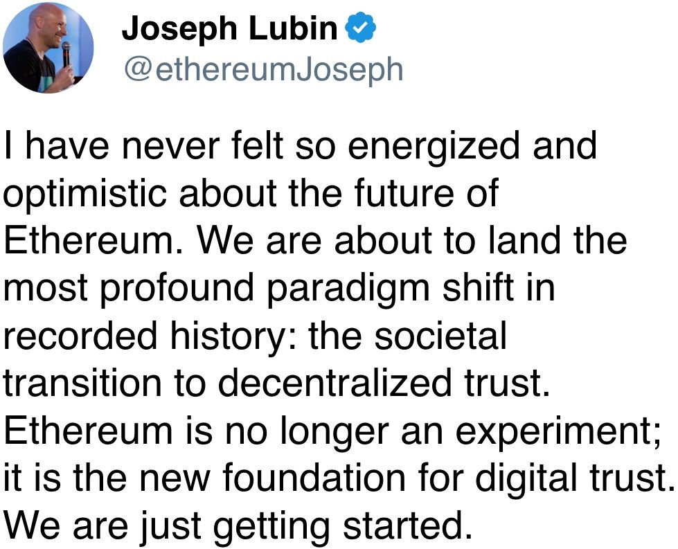 I have never felt so energized and optimistic about the future of Ethereum. 